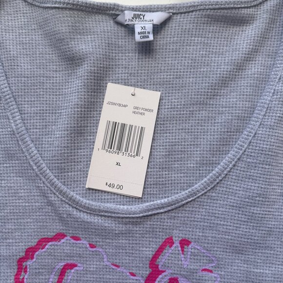 Juicy Couture Grey Long Sleeve Waffle Knit Top W/ Pink Crown Graphic Womens XL - Picture 5 of 6